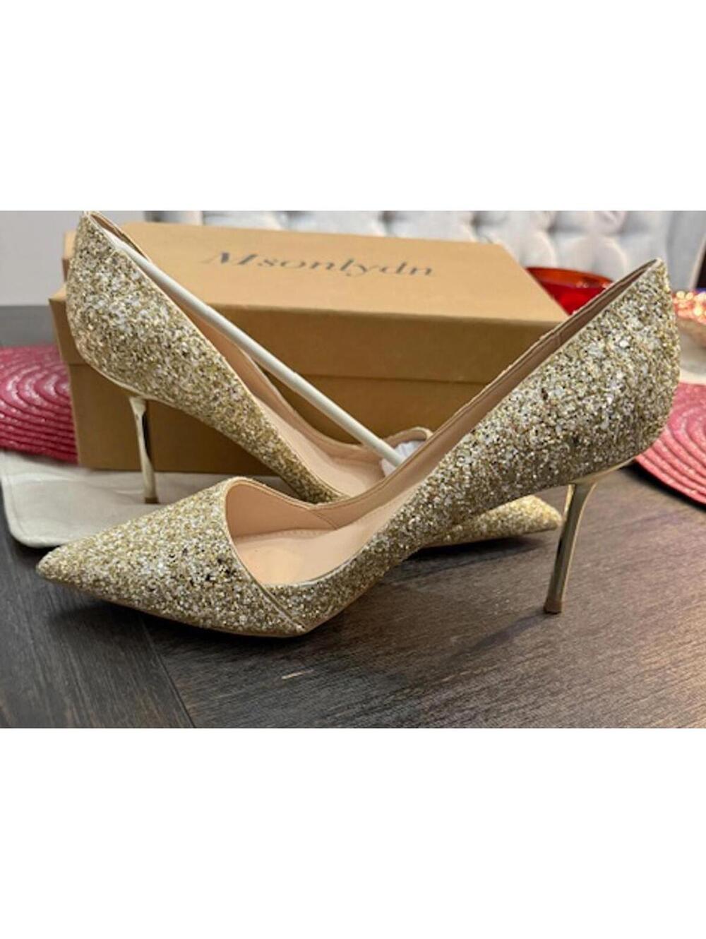 Msonlydn gold & white glitter high heels stiletto New in box pointed toe size 8